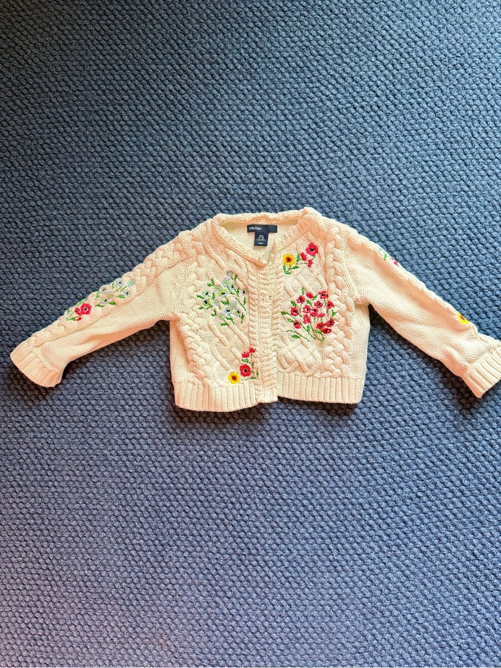 GAP Cream Cable Knit Sweater with Floral Embroidery